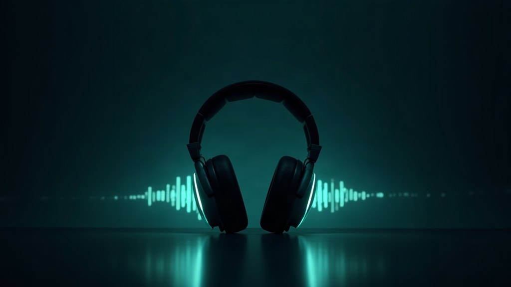 Headphones glowing with teal sound waves — weight-loss hypnosis audio session